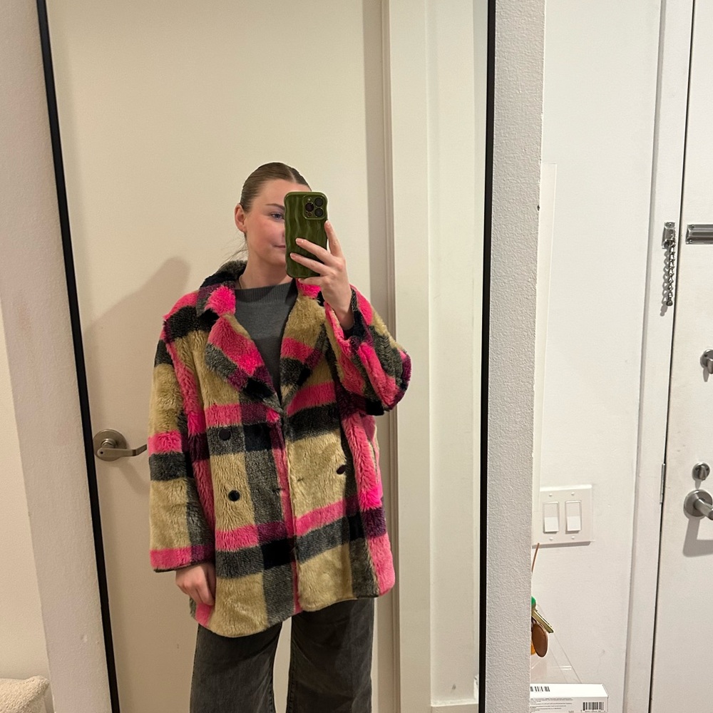 Vilagallo Faux Fur Plaid Jacket